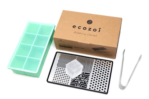 Ecozoi Stainless Steel Ice Cube Stamp Tray, with Silicone Ice Cube Tray and Tongs