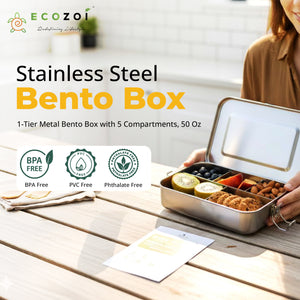 Stainless Steel Leak-Proof Bento Lunch Box, 5 Compartment, 50 oz