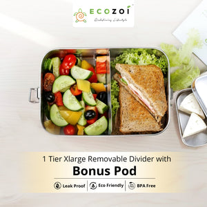 Stainless Steel Leak-Proof Lunch Box, 2 Compartment, 50 oz