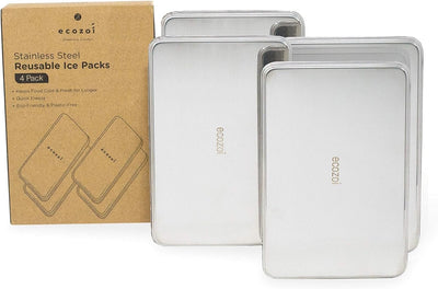 Stainless Steel Freezer PACKS FOR LUNCH Boxes and Lunch Bags, 4 Pack