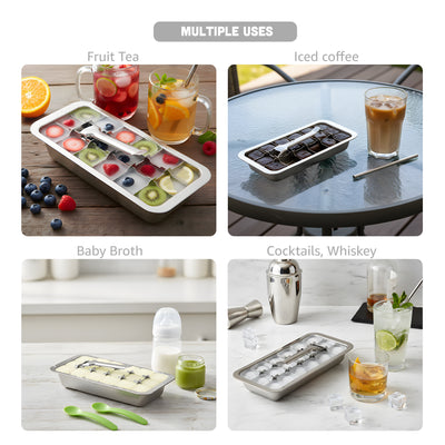 Stainless Steel Ice Cube Trays with Easy Release Handle, 4 Pack with Racks