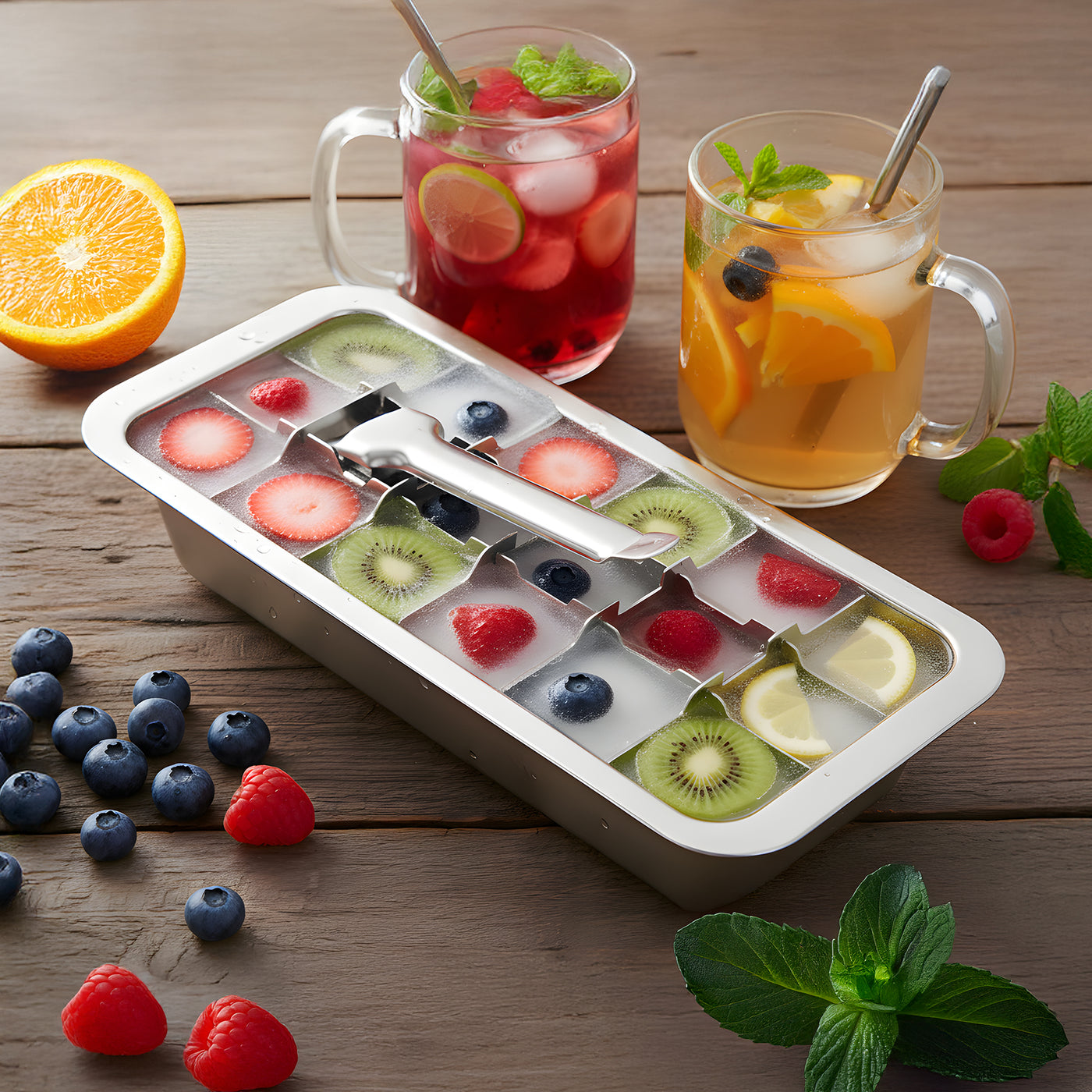Stainless Steel Ice Cube Trays with Easy Release Handle, 4 Pack with Racks