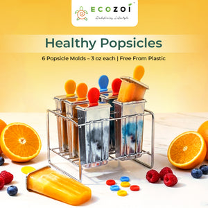 Ecozoi Stainless Steel Ice Pop Molds and Rack, Ice Cream Molds with Reusable Stainless Steel Sticks