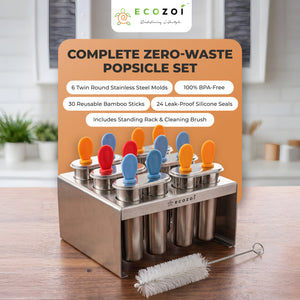 Ecozoi Stainless Steel Popsicle Molds with Sticks, TWIN Round & Reusable, Bamboo, Ice Cream Bars