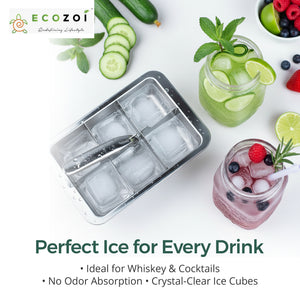 Ecozoi Stainless Steel Ice Trays for Freezer, 12 Large Cubes with Easy Release, 2 Pack
