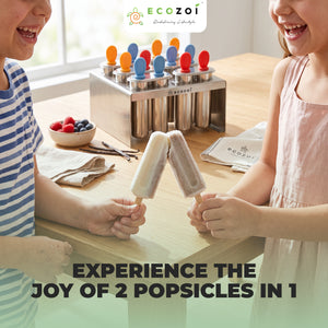 Ecozoi Stainless Steel Popsicle Molds with Sticks, TWIN Round & Reusable, Bamboo, Ice Cream Bars