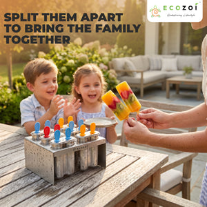 Ecozoi Stainless Steel Popsicle Molds with Sticks, TWIN Round & Reusable, Bamboo, Ice Cream Bars