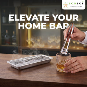 Ecozoi Old Fashioned Ice Cube Trays with Easy Release Handle, 3 Pack with Rack, Stainless Steel - Ecozoi