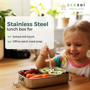 Ecozoi Stainless Steel Bento Lunch Box, 3 Compartment Tiffin Containers, Leakproof, 50 Oz