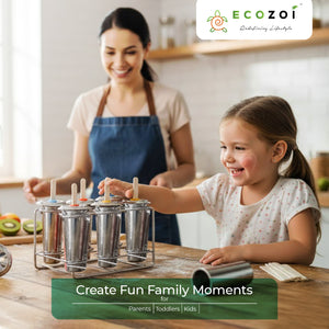 Ecozoi Stainless Steel Popsicle Molds with Sticks, Round & Reusable, Bamboo, Ice Cream Bars