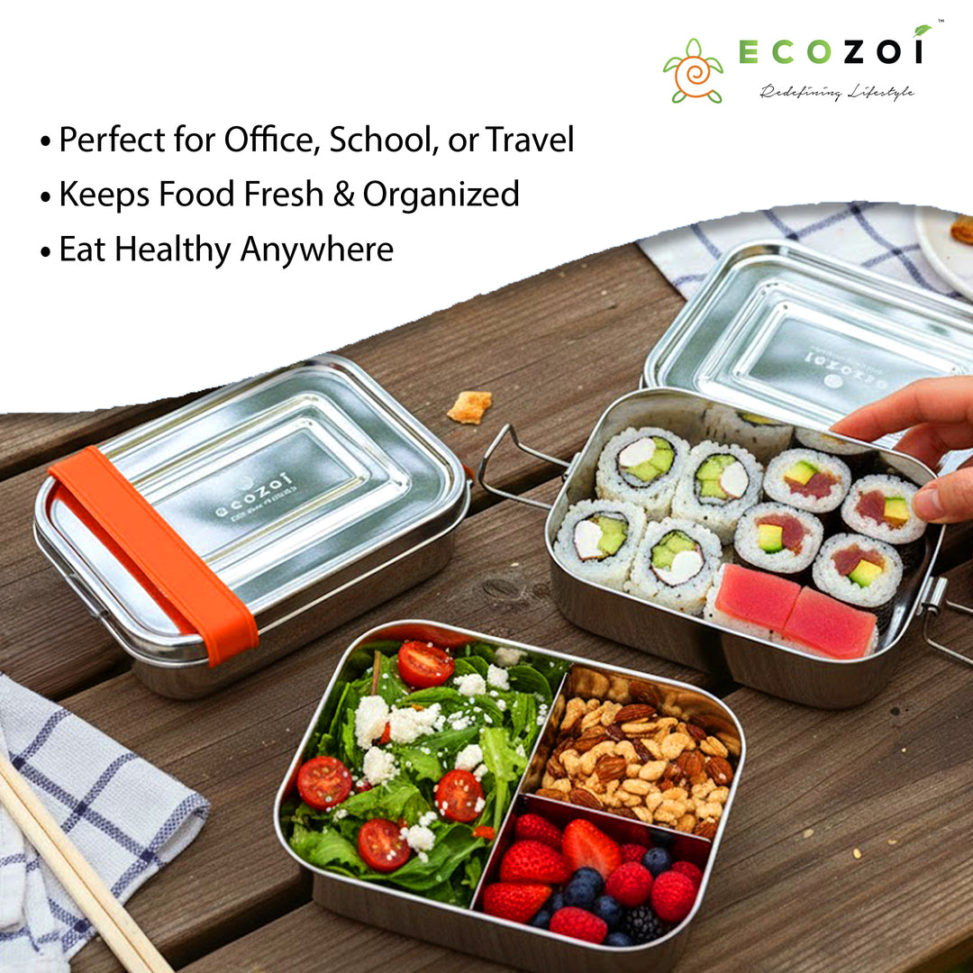 Ecozoi 2-Tier Stainless Steel Bento Lunch Box | Leak-Proof