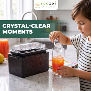 Ecozoi Clear Ice Cube Maker – Stainless Steel & Silicone Tray for 8 Large 2-Inch Whiskey Ice Cubes