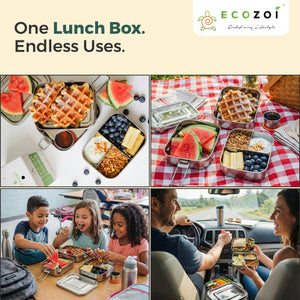 Ecozoi Stainless Steel Bento Lunch Box for Kids and Adults, 3 Compartment, 3 Tier Leak Proof, 75 oz - Ecozoi