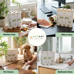 Ecozoi Bamboo Kitchen Paper, Reusable Paper Towels & Rolls, Tree-Free, 4-Pack