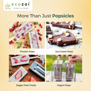 Ecozoi Stainless Steel Ice Pop Molds, Square Shape with Reusable Bamboo Sticks