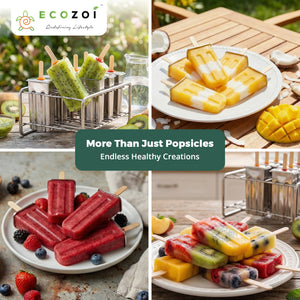 Ecozoi Stainless Steel Popsicle Molds with Sticks, Reusable, Bamboo, 50 Count, 10 Square
