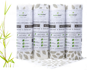 Ecozoi - Eco-friendly, 4 packs reusable bamboo kitchen paper towel rolls, tree-free & washable, 11” x 11” size