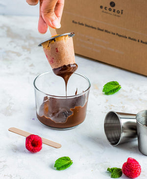 Ecozoi - Eco-friendly, 6 Mini Round Stainless Steel Popsicle Molds, 6 Reusable Bamboo Sticks, 6 Silicone Gaskets, BPA-free