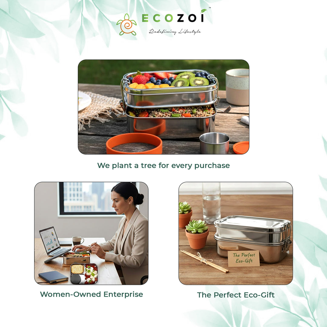 Ecozoi 2-Tier Stainless Steel Bento Lunch Box | Leak-Proof