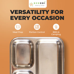 Stainless Steel Dinner Plates, Reusable, 3 Compartments, 2 Pack