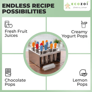 Ecozoi Stainless Steel Popsicle Molds with Sticks, TWIN Round & Reusable, Bamboo, Ice Cream Bars