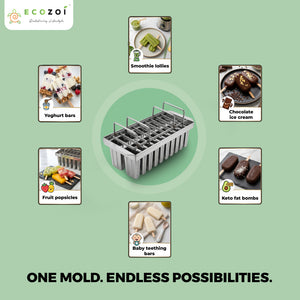 Ecozoi Stainless Steel Popsicle Molds with Sticks, Reusable, Bamboo, 50 Count, 20 Square