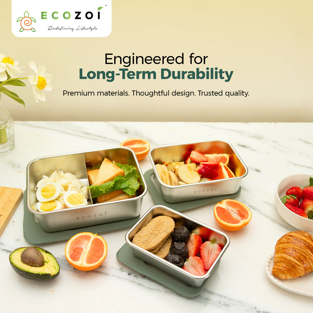 Buy Leak-Proof 3 Piece Bento Box Lunch Box | Limited Stock – Ecozoi