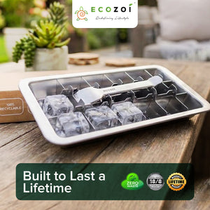 Ecozoi Ice Maker Tray for Freezer, Stainless Steel Ice Cubes Trays with Easy Release Handle, 1 Pack