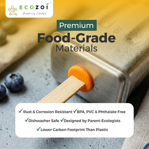 Ecozoi Stainless Steel Popsicle Molds with Sticks, Reusable, Bamboo, 50 Count, 10 Square