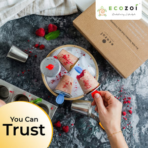 Ecozoi Stainless Steel Ice Pop Molds, 6 Mini Rounds withReusable Bamboo Sticks