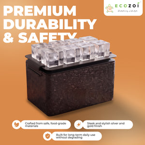 Ecozoi Clear Ice Cube Maker – Stainless Steel & Silicone Tray for 8 Large 2-Inch Whiskey Ice Cubes
