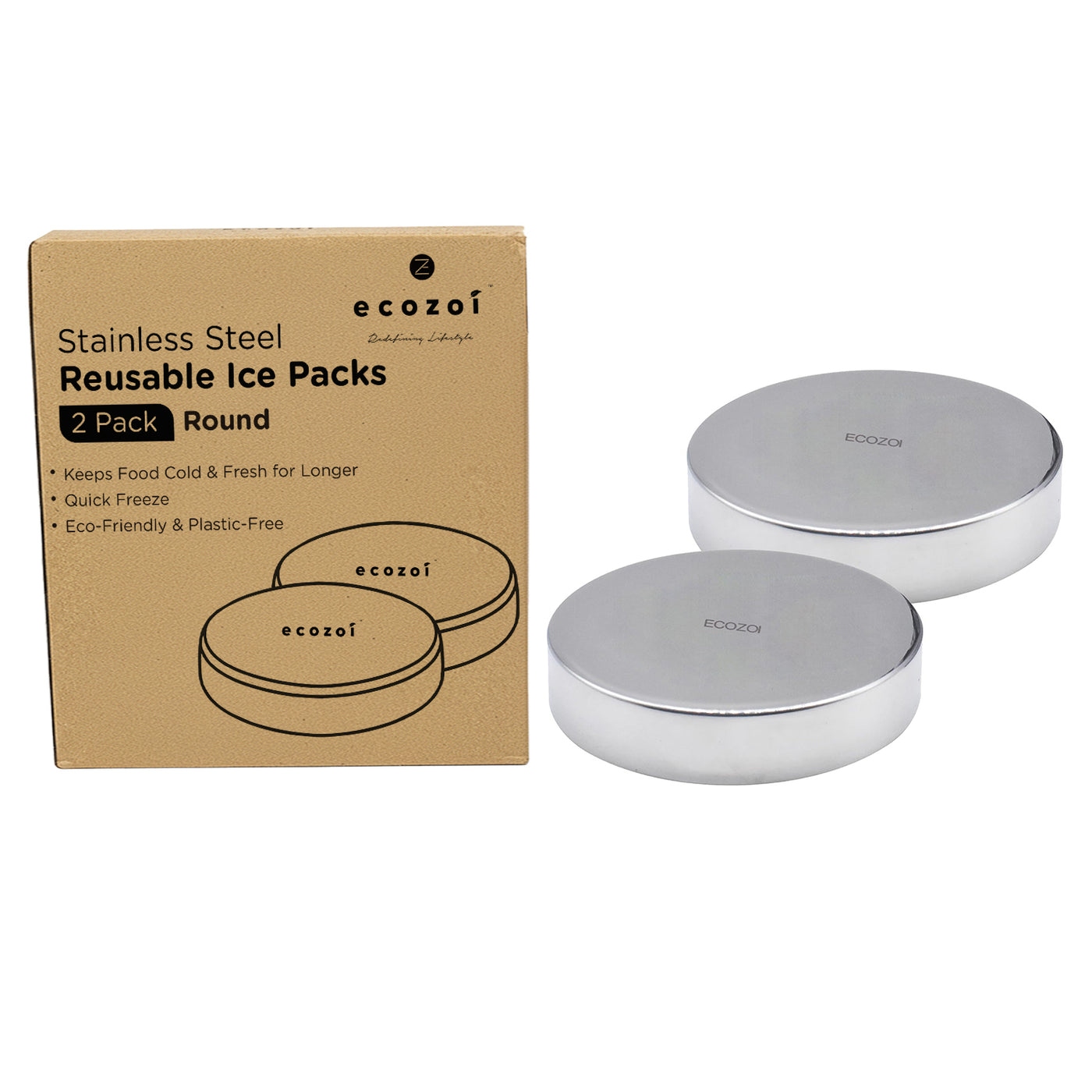 Stainless Steel Ice Packs For Lunch Bags and Coolers, 2 Pack Round Shape
