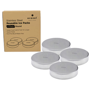 Stainless Steel Ice Packs For Lunch Bags and Coolers, 4 Pack Round Shape