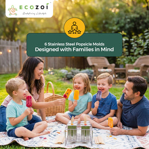 Ecozoi Stainless Steel Ice Pop Molds, Square Shape with Reusable Bamboo Sticks