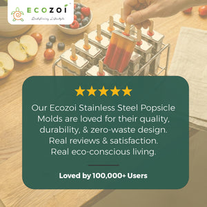 Ecozoi Stainless Steel Popsicle Molds with Sticks, Reusable, Bamboo, 50 Count, 10 Square