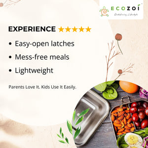 Ecozoi Stainless Steel Bento Lunch Box, 3 Compartment Tiffin Containers, Leakproof, 50 Oz