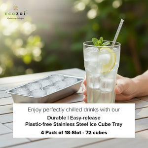 Ecozoi Old Fashioned Ice Cube Trays with Easy Release Handle, 2 Pack with Rack, Stainless Steel