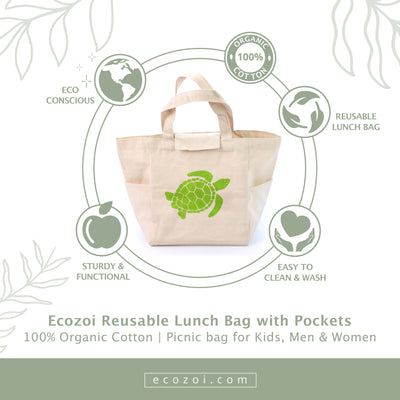 CANVAS ORGANIC COTTON LUNCH BAG WITH STORAGE POCKETS