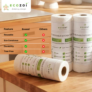 Ecozoi Bamboo Kitchen Paper, Reusable Paper Towels & Rolls, Tree-Free, 4-Pack