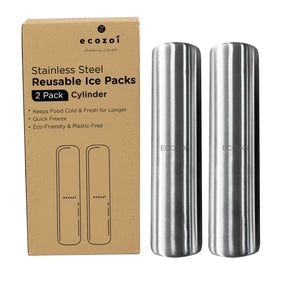 Stainless Steel Ice Packs For Lunch Bags and Coolers, 2 Pack Cylinder Shape