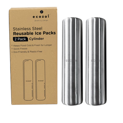 Stainless Steel Ice Packs For Lunch Bags and Coolers, 2 Pack Cylinder Shape
