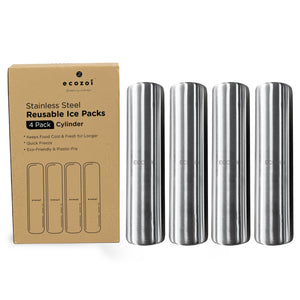 Stainless Steel Ice Packs For Lunch Bags and Coolers, 4 Pack Cylinder Shape