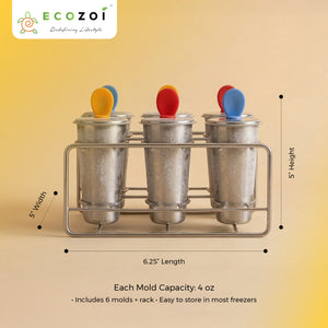Ecozoi Stainless Steel Ice Pop Molds and Rack, Ice Cream Molds and Rounds with Reusable Stainless Steel Sticks