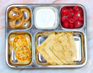 Ecozoi - Eco-friendly, 2 Pack stainless-steel dinner plates with 5 divided compartments each, reusable, Dishwasher-safe