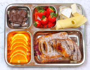 Ecozoi - Eco-friendly, 2 Pack stainless-steel dinner plates with 5 divided compartments each, reusable, Dishwasher-safe