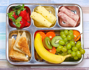 Ecozoi - Eco-friendly, 2 Pack stainless-steel dinner plates with 5 divided compartments each, reusable, Dishwasher-safe