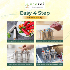 Ecozoi Stainless Steel Popsicle Molds with Sticks, Round & Reusable, Bamboo, Ice Cream Bars
