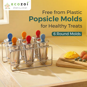 Ecozoi Stainless Steel Ice Pop Molds and Rack, Ice Cream Molds and Rounds with Reusable Stainless Steel Sticks