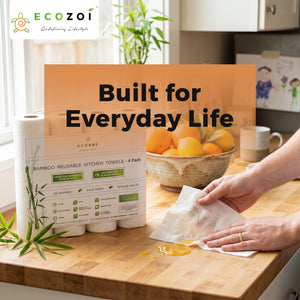 Ecozoi Bamboo Kitchen Paper, Reusable Paper Towels & Rolls, Tree-Free, 4-Pack