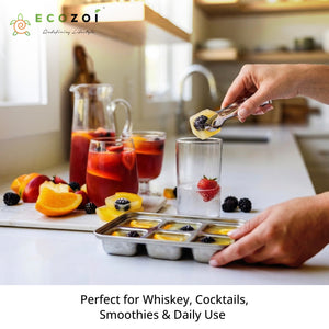 Stainless Steel Ice Cube Trays, with Lids, 4 Pack, 24 Large Ice Cubes - Ecozoi
